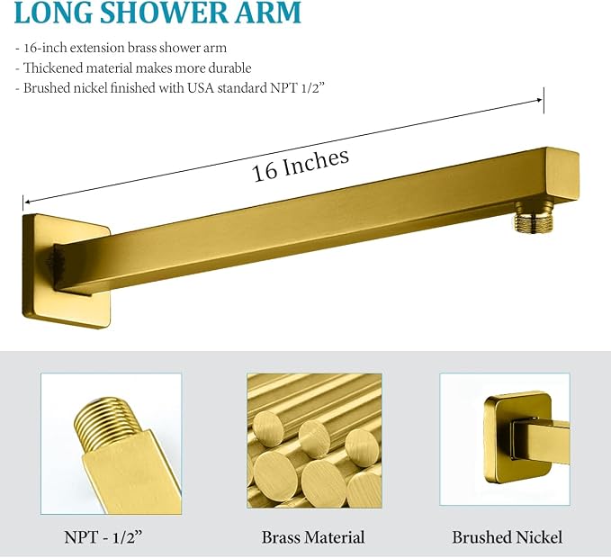 Shower System with Tub Spout 10 Inch Overhead Shower 4 Setting Handheld Spray Rough In Pressure Balance Valve Body with Trim Kit Wall Mounted Rainfall Bathtub Shower Faucet Set (Brushed Gold) - Image 7