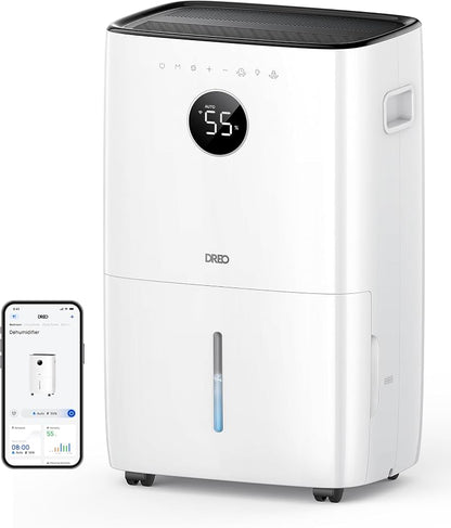 DREO 110-Pint Smart Dehumidifier for Basement, 4500 Ft² for Large Room, 2 Gallon Water Tank, Auto/Comfort/Constant Mode Dehumidifiers for Home, Bedroom, Bathroom, with Drain Hose, Black, 711S by DREO