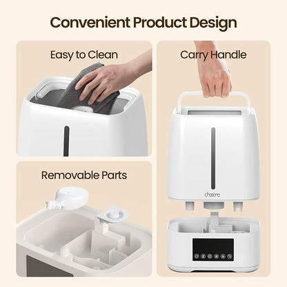 6L Top Fill Ultrasonic Humidifier - Cool and Warm Mist for Bedroom, Baby, Large Rooms & Plants, Smart Humidity Control, Aroma Diffuser, Night Light, 12H Timer, Quiet, White - Image 8
