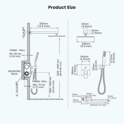 gotonovo Rainfall Tub Shower Faucet Set Bathroom Shower System with Tub Spout Wall Mount Square High Pressure Shower Fixtures with Handheld Sprayer Rough-In Valve 10'' Shower Head,Polished Chrome - Image 7