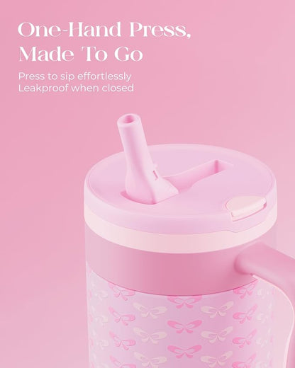 40 oz Insulated Tumbler with Handle and Push-Button Straw Lid, Stainless Steel Travel Cup for Gym Office, Leakproof, BPA-Free, Cup Holder Friendly, Bow Silicone Boot, Pink (Coquette Candy) - Image 3
