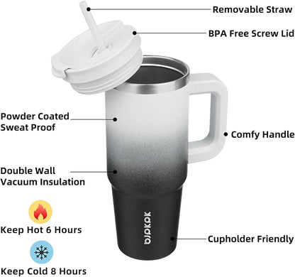 BJPKPK 30 oz Insulated Tumbler With Lid And Straw Stainless Steel Tumblers Cup With Handle For Women And Men,Day And Night - Image 2