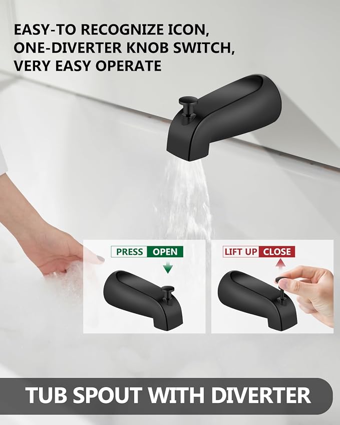 Tub Shower Faucet Set, Bathtub Tub Faucet Set with Valve and Shower Head, Single Handle Bathtub Faucet Set, Matte Black - Image 4