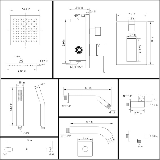 POP SANITARYWARE Shower Tub Faucet Set Brushed Nickel Bathroom 8 Inch Shower Head System with Tub Spout Wall Mounted Singe Handle Tub and Shower Trim Kit with Valve - Image 8