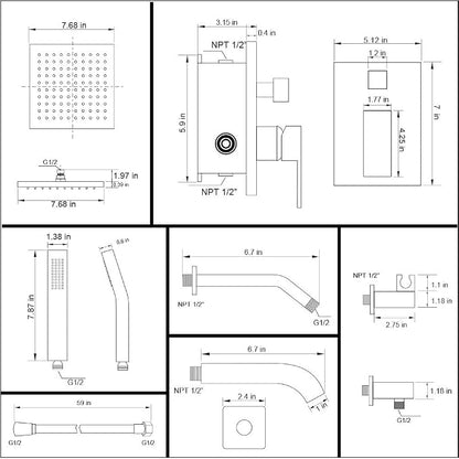 POP SANITARYWARE Shower Tub Faucet Set Brushed Nickel Bathroom 8 Inch Shower Head System with Tub Spout Wall Mounted Singe Handle Tub and Shower Trim Kit with Valve - Image 8