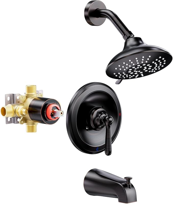 Shower Tub Faucet Set Bronze: ARCORA Bathtub Faucet Set with 6-Inch Rain Showerhead and Tub Spout, Oil Rubbed Bronze Bathtub and Shower Trim Kit (Valve Included) by ARCORA