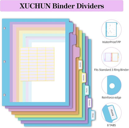 48Pcs/6 Set 8 Tab Dividers, for 3 Ring Binder, Letter Size - Image 6