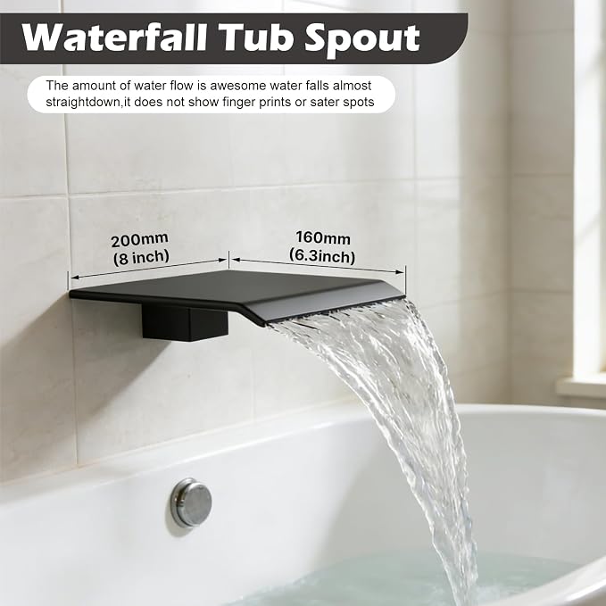 Midanya Shower System with Tub Spout,Bathtub Shower Faucet Set with Square Rainfall Head and Handheld Sprayer Wall Mount Tub Faucet Set with Valve and Trim Kit,12 Inch Matte Black - Image 3
