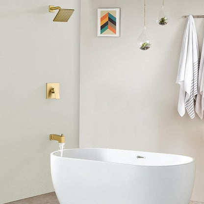 Shower Valve Trim Kit with Tub Spout Wall-Mounted Tub Shower Rough-In Mixer Valve Tub and Shower Trim Kit Bathroom Trim Kit Brushed Gold - Image 8