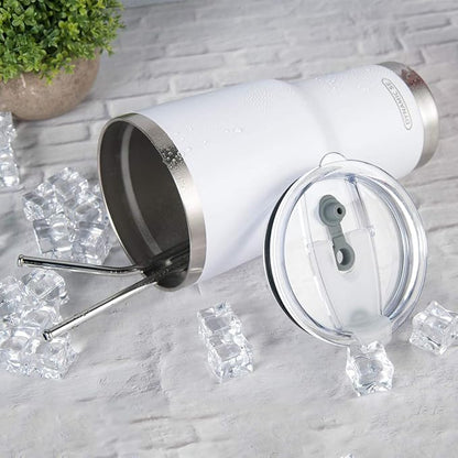 D·S 30oz White Tumbler Stainless Steel Double Wall Vacuum Insulated Mug with Straw and Lid, Cleaning Brush for Cold and Hot Beverages (30oz White) - Image 5