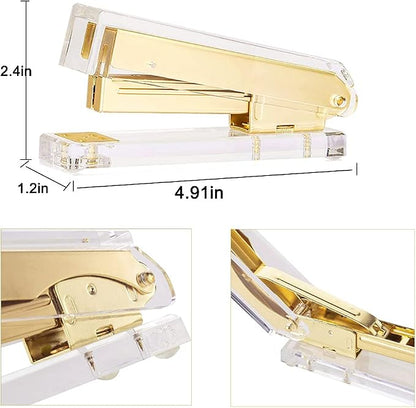 Acrylic Gold Tape Dispenser & Desktop Stapler, Includes Staple Remover - Image 4