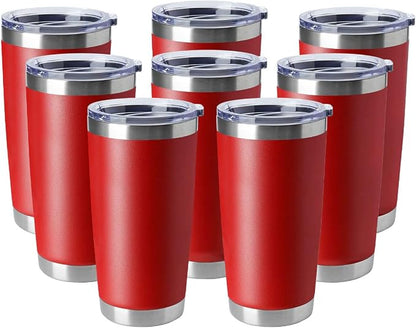 HASLE OUTFITTERS 20oz Tumblers Stainless Steel Mugs with Lid Double Wall Vacuum Insulated Coffee Cups for Cold & Hot Drinks (20oz-Red, 8 Pack) by HASLEOUTFITTERS