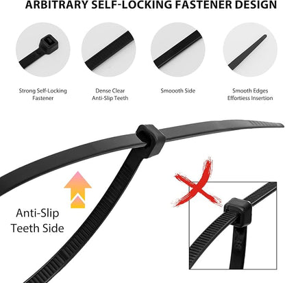 Cable Zip Ties, 400 Pack Black Assorted Sizes 12+8+6+4 Inch, Plastic Wire Ties - Image 3