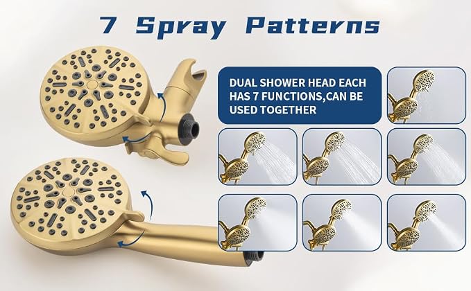 2 Handle Shower Faucet Set with Tub Spout Bathtub Shower Faucet Combo Set Shower System Complete Tub and Shower Trim Kit Brushed Gold Wall Mounted Shower Fixtures - Image 5