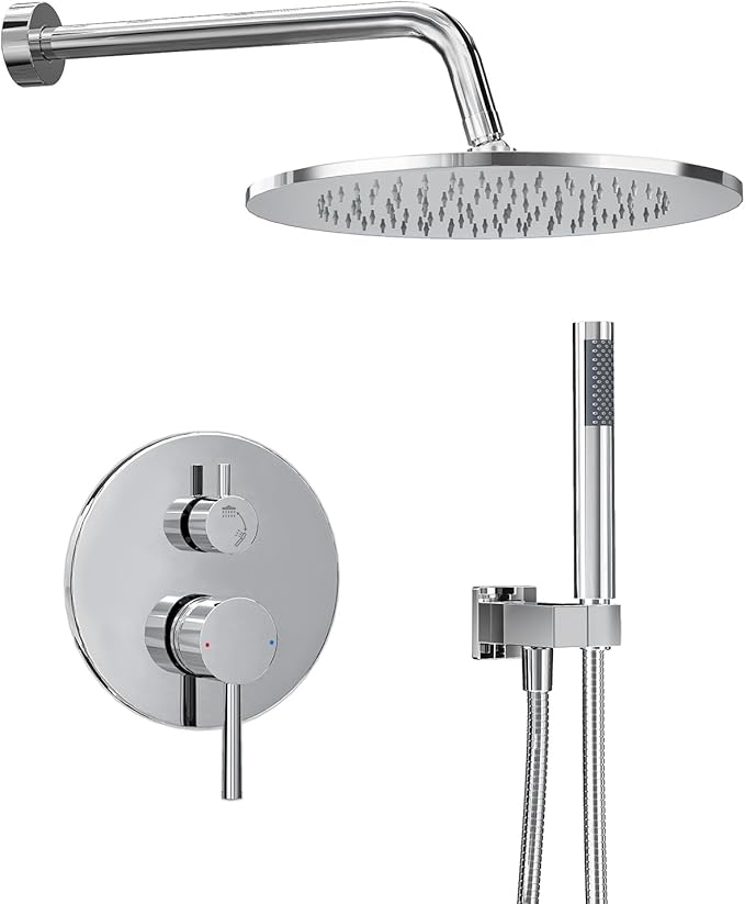 Gabrylly Shower System, Wall Mounted Shower Faucets Set with Shower Valve, High Pressure 10" Rain Shower head with Handheld Spray Combo, 2 Way Rainfall Shower Head Set, Chrome by GABRYLLY