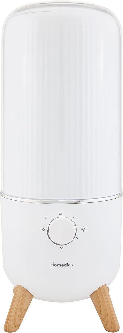 Homedics Ultrasonic Humidifier, Bedrooms and Home Offices, 0.97-Gallon Tank, 45-Hour Runtime, Visible Ultra-Quiet Cool Mist, Aromatherapy, Demineralization Cartridge, Night-Light, Auto-Off, White by Homedics
