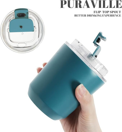 Puraville Insulated Tumblers with Lid, 10 oz Travel Coffee Mug Stainless Steel Vacuum Cup, Leak Proof Reusable Double Walled Coffee Tumbler for Iced and Hot Drinks, Peacock Blue - Image 5