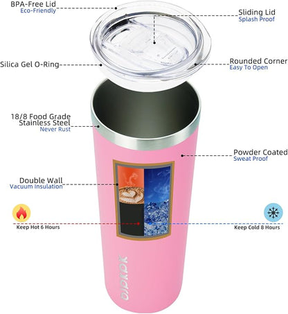 BJPKPK Skinny Insulated Tumbler, Stainless Steel Reusable Slim Insulated Travel Coffee Cup with Lid,Light Pink,20oz | Skinny, Reusable, Slim, Insulated, Travel Coffee Cup, with Lid - Image 2