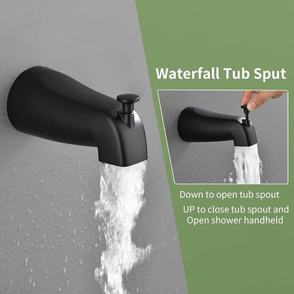 Tub Shower Faucet Set with 10 Spray Handheld Shower Matte Black Shower Head and Handle Set Shower System with Tub Spout 4.7 Inch Shower Handheld Shower Fixtures Tub and Shower Trim Kit - Image 4