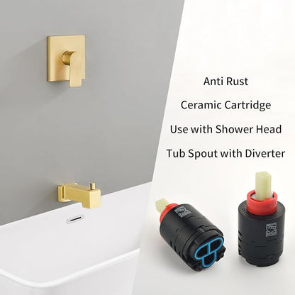Shower Valve Trim Kit with Tub Spout Wall-Mounted Tub Shower Rough-In Mixer Valve Tub and Shower Trim Kit Bathroom Trim Kit Brushed Gold - Image 4