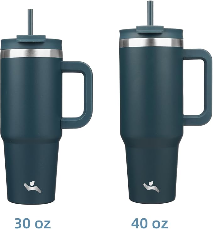 Konokyo 30 oz Tumbler with Handle and 2 Straws,2 in 1 Lid Insulated Water Bottle Stainless Steel Travel Coffee Mug,Navy blue - Image 3