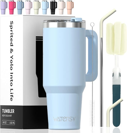 40 oz Tumbler with Handle,Tumbler with Lid and Straw,Double Wall Insulated Cup Stainless Steel Travel Mug(Cold for 34 Hours),Water Bottle for Iced Tea,Coffee,Cold Beverages(Blue) by Watersy