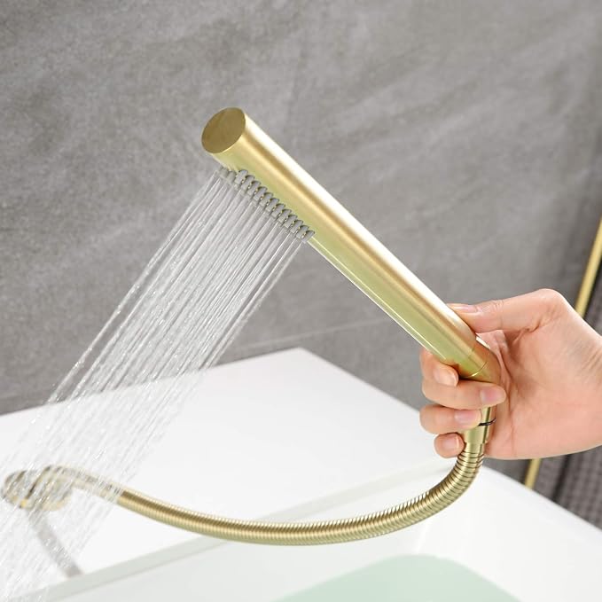 sumerain 3 Hole Roman Tub Faucet with Hand Shower, High Flow Single Handle Waterfall Bathtub Filler Brushed Gold Finish - Image 8