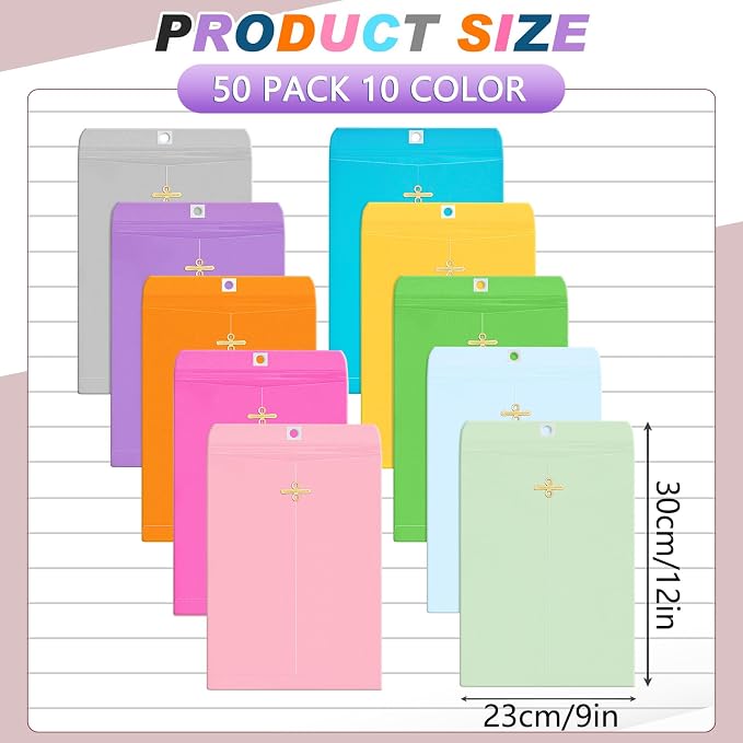 Geyee 50 Pcs 9 x 12 Inch Clasp Envelopes Letter Size Mailing Envelopes - Image 2