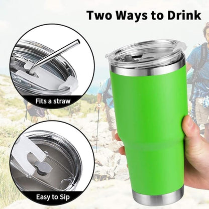 D·S 30 oz Green Tumbler Stainless Steel Double Wall Vacuum Insulated Mug with Straw and Lid, Cleaning Brush for Cold and Hot Beverages - Image 2