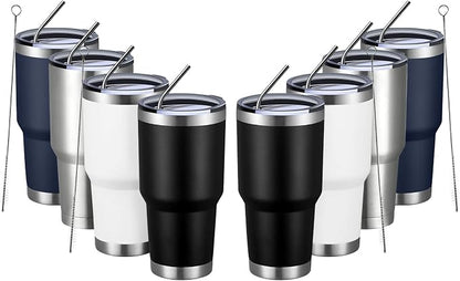MEWAY 30oz Tumbler Double Wall Vacuum Insulated Travel Mug, Stainless Steel Tumbler with Lid, Durable Powder Coated Insulated Coffee Cup for Cold & Hot Drinks (MIX,8 PACK) by MEWAY
