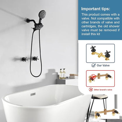 2 Handle Shower Faucet Shower System Complete 2 in 1 Shower Combo Set with Handheld Showerhead Shower Trim Kit Wall Mounted Shower Fixtures Matte Black - Image 2