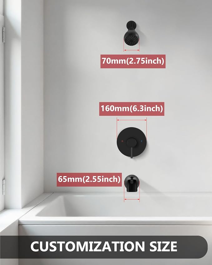 Tub Shower Faucet Set, Bathtub Tub Faucet Set with Valve and Shower Head, Single Handle Bathtub Faucet Set, Matte Black - Image 6