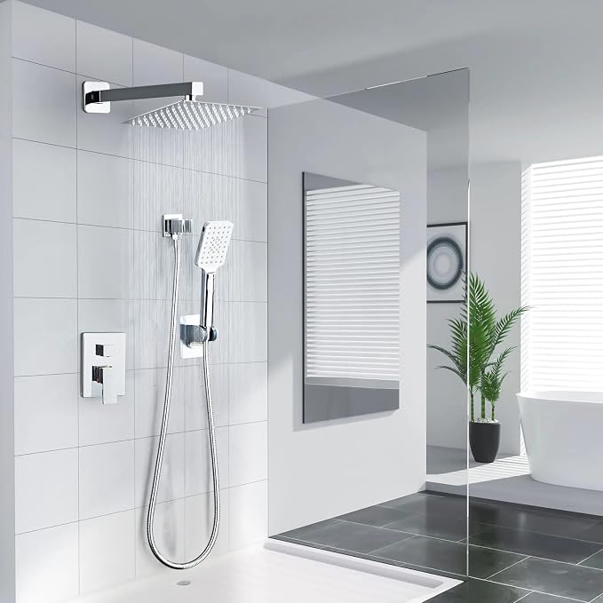Shower System, Shower Faucet Set Complete Square Rain Shower Combo Set with 8 inch Rainfall Shower Head System Bathroom Wall Mounted 3-Setting Handheld Shower,Chrome - Image 2