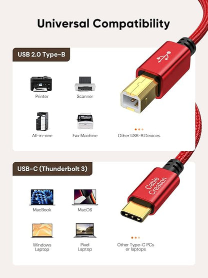 CableCreation USB B to USB C 10FT Printer Cable, MIDI Cable to USB C, Nylon - Image 6