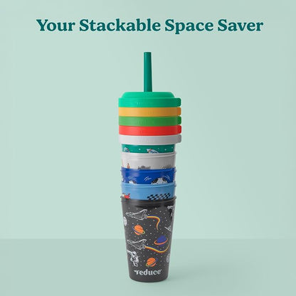 REDUCE GoGo's Kids Portable Tumbler Cups with Lids and Spill-Proof Straws - 5 Pack of Stackable 12 oz Tumblers with Twist-On Lids - Easy Storage, Dishwasher Safe - New Explorer - Image 6