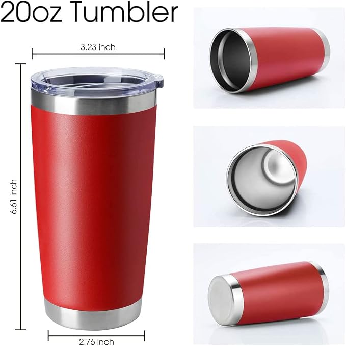 HASLE OUTFITTERS 20oz Tumblers Stainless Steel Mugs with Lid Double Wall Vacuum Insulated Coffee Cups for Cold & Hot Drinks (20oz-Red, 8 Pack) - Image 2