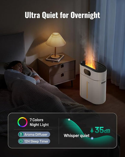 Humidifier Large Room Warm and Cool Mist, 3.2Gal/12L Humidifiers for Home 800 sq ft, Air Humidifiers for Bedroom with Diffuser & Flame Light, Whole House Humidifiers for Nursery Baby Plants, White - Image 6