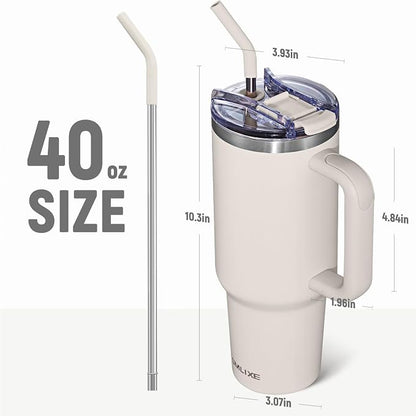 40 oz Tumbler with Handle and Straw Lid,Insulated Reusable Stainless Steel Water Bottle Travel Mug，Cupholder Friendly Double Wall Vacuum Sealed Cup (Almond Birch) - Image 3