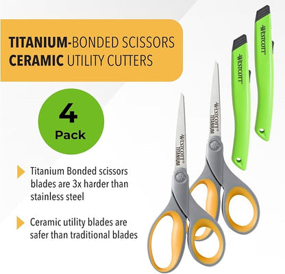 Westcott 2 Titanium Bonded Scissors and 2 Ceramic Utility Cutters - Image 2