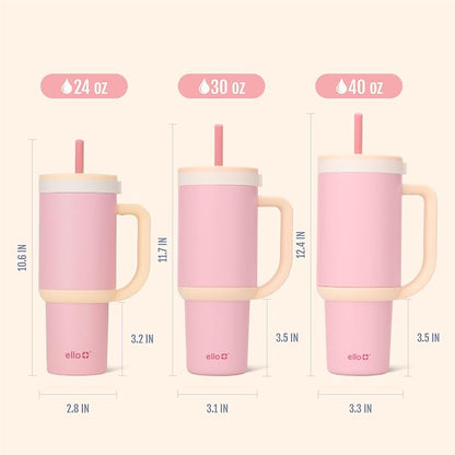 Ello Oasis 40 oz Tumbler with Handle & Retracting Straw | Reusable Insulated Stainless Steel Cup 100% Leakproof, Gifts for Teens Women Men | Keeps cold for 20 Hours, Cup Holder Friendly, Sunrise Glow - Image 8