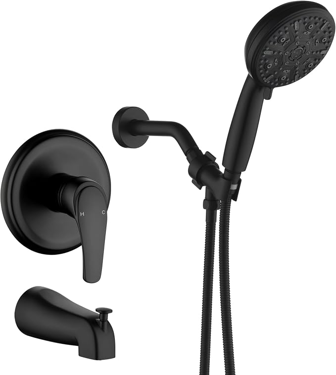 Tub Shower Faucet Set with 10 Spray Handheld Shower Matte Black Shower Head and Handle Set Shower System with Tub Spout 4.7 Inch Shower Handheld Shower Fixtures Tub and Shower Trim Kit by VIKASI