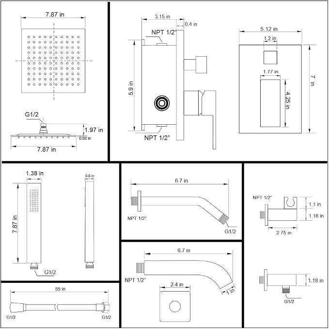 POP SANITARYWARE All Metal Shower Tub Faucet Set Chrome Bathroom 8 Inch Shower Head System with Tub Spout Wall Mounted Single Handle Shower Trim Kit with Rough-in Valve - Image 9