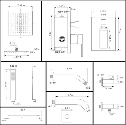 POP SANITARYWARE All Metal Shower Tub Faucet Set Chrome Bathroom 8 Inch Shower Head System with Tub Spout Wall Mounted Single Handle Shower Trim Kit with Rough-in Valve - Image 9