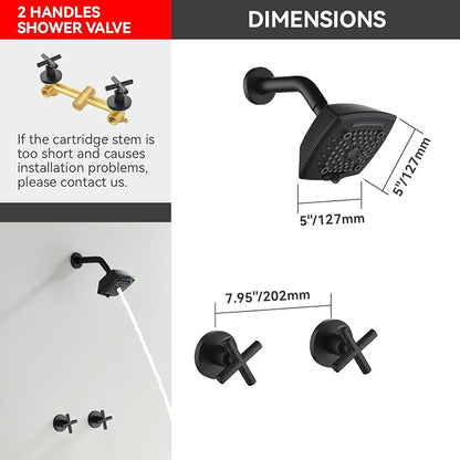 2 Handle Shower Faucet Set 6-Spray Shower Head and Handle Set Shower Trim Kit with Rough-in Valve Bathroom Shower Faucet Valve Trim Kit Matte Black - Image 3