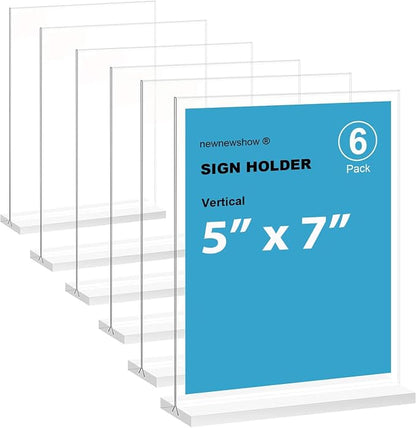 newnewshow 5“x7” Acrylic Sign Holder 6 Pack Vertical T Shape Double-Sided by NEWNEWSHOW
