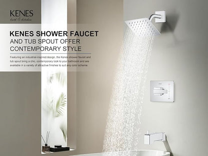 KENES Chrome Tub and Shower Trim Kit, Square Tub Shower Faucet Set Complete with 6-Inch Rainfall Shower Head and Tub Spout, KE-6025A-5 (Shower Valve Included) - Image 2