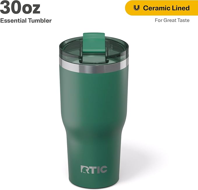 RTIC 30oz Essential Tumbler with Lid, Ceramic Lined, Insulated, Stainless Steel, Metal, Double Wall Vacuum-Insulation, Travel Cup for Iced Coffee, Tea, Hot and Cold Drink, Pine Tree - Image 2