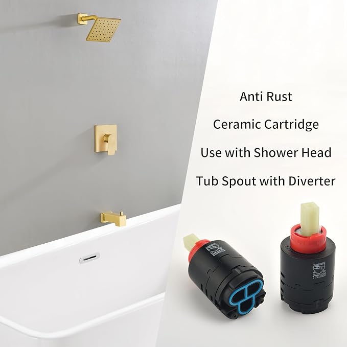 Brushed Gold Shower Faucet Set with Tub Spout, 6 Inch Rain Shower Head and Tub Spout, Shower Fixtures with Tub Spout, Tub and Shower Trim Kit - Image 4