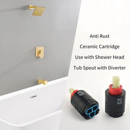 Brushed Gold Shower Faucet Set with Tub Spout, 6 Inch Rain Shower Head and Tub Spout, Shower Fixtures with Tub Spout, Tub and Shower Trim Kit - Image 4