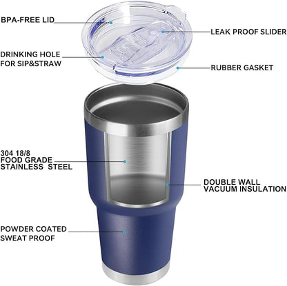 DOMICARE 30 oz Tumbler with Lid and Straw, Stainless Steel Tumblers Bulk, Insulated Vacuum Double Wall Travel Coffee Mug, Durable Powder Coated Tumbler Cups (Navy, 12) - Image 4